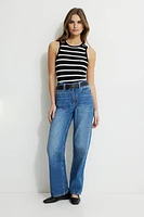 Camisole extensible côtelée à ourlet roulé