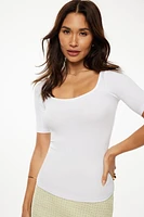 Ribbed Quarter Sleeve T Shirt
