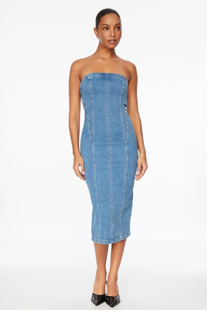 Denim Midi Tube Dress