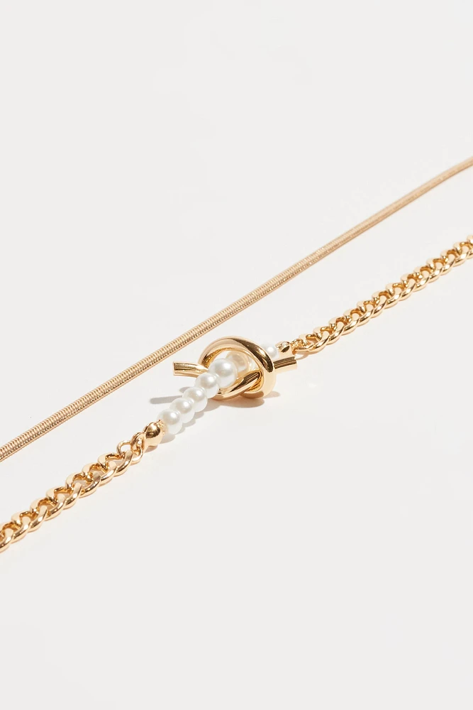 Layered Knotted Pearl Necklace
