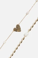 Ensemble de colliers à perles avec pendentif de cœur
