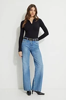 Ribbed Long Sleeve Polo Top