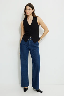 Pantalon en denim à jambe large et taille haute