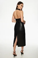 Robe midi en faux cuir à col licou