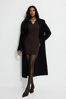 Ribbed Mini Sweater Polo Dress