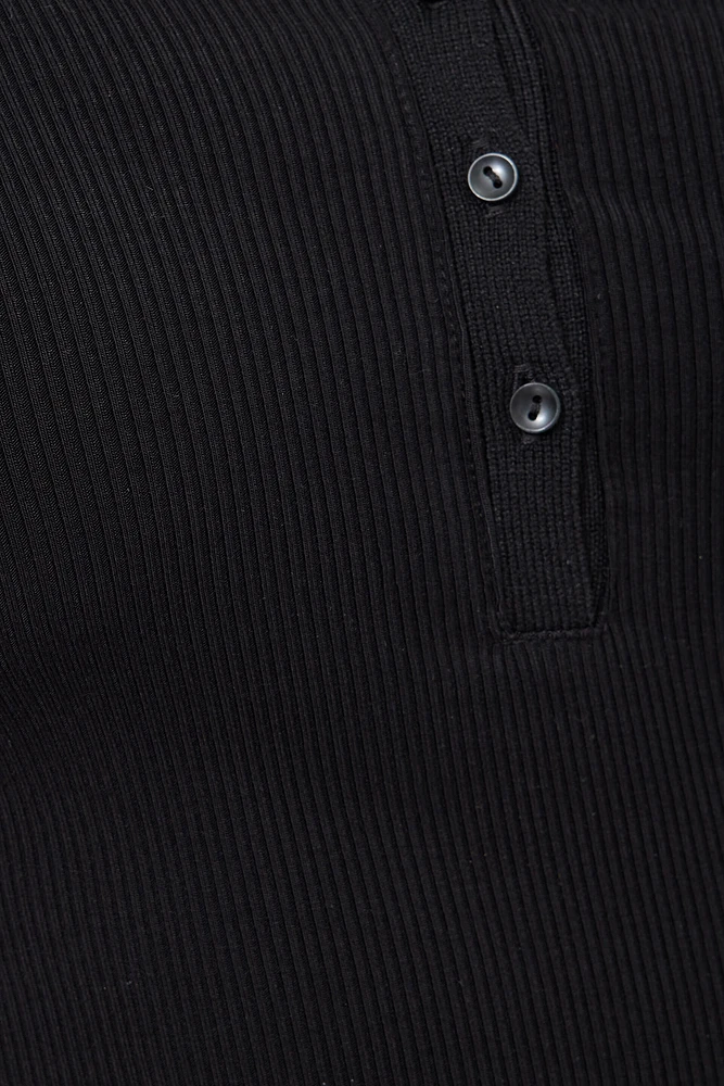 Ribbed Long Sleeve Polo Top