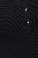 Ribbed Long Sleeve Polo Top