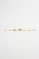 8-Pack Pearl and Bow Delicate Rings