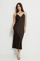 Robe maxi en satin à bordure dentelle Sage