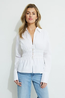 Shirred Poplin Shirt