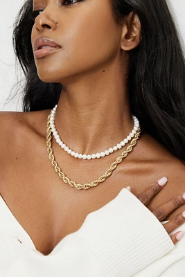 Ensemble de 2 colliers à corde torsadée et à perles