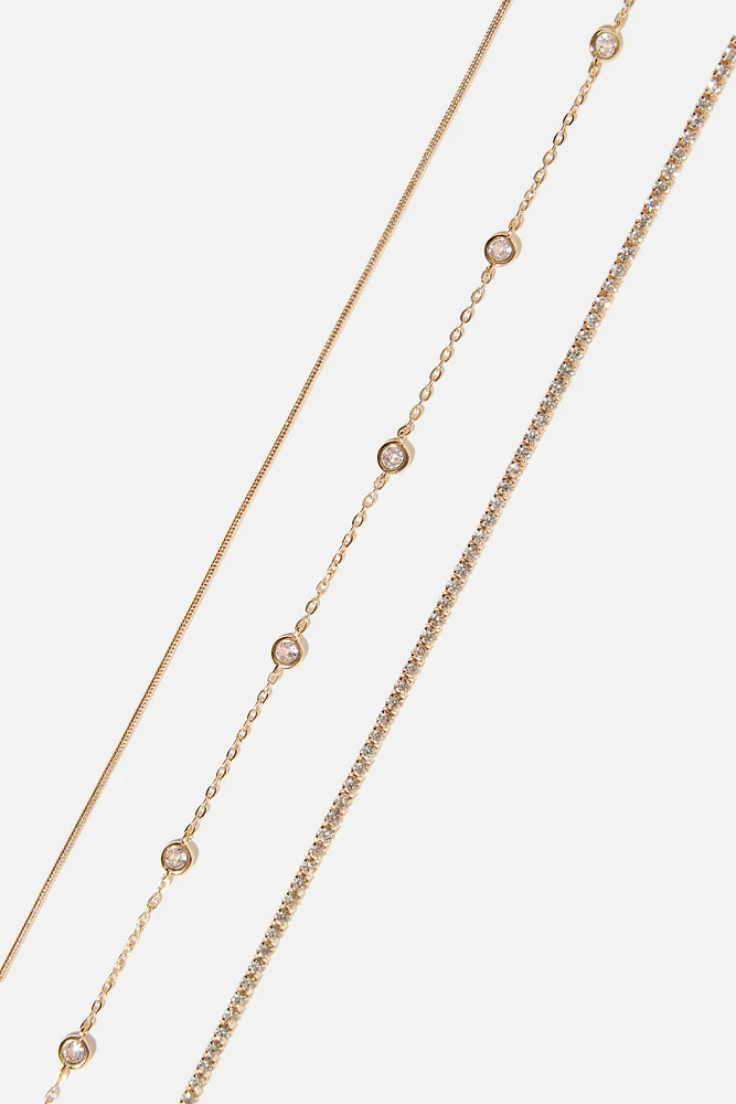 Ensemble de 3 colliers en chaîne serpent et pierres
