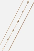 Ensemble de 3 colliers en chaîne serpent et pierres
