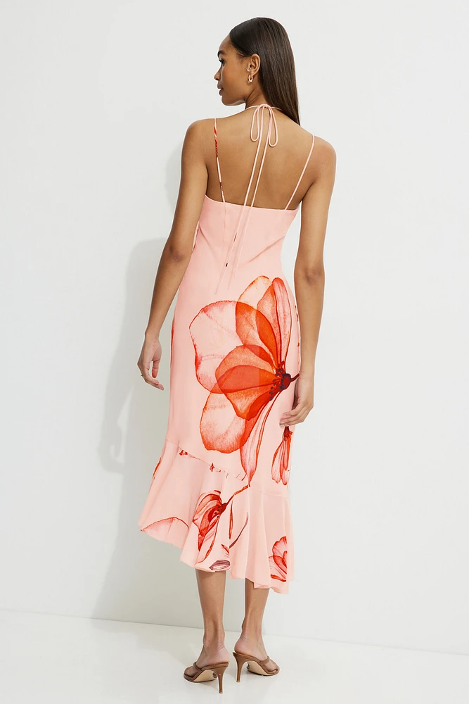 Asymmetric Ruffle Midi Dress