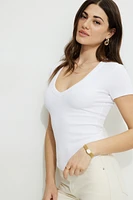 Ribbed V Neck T Shirt