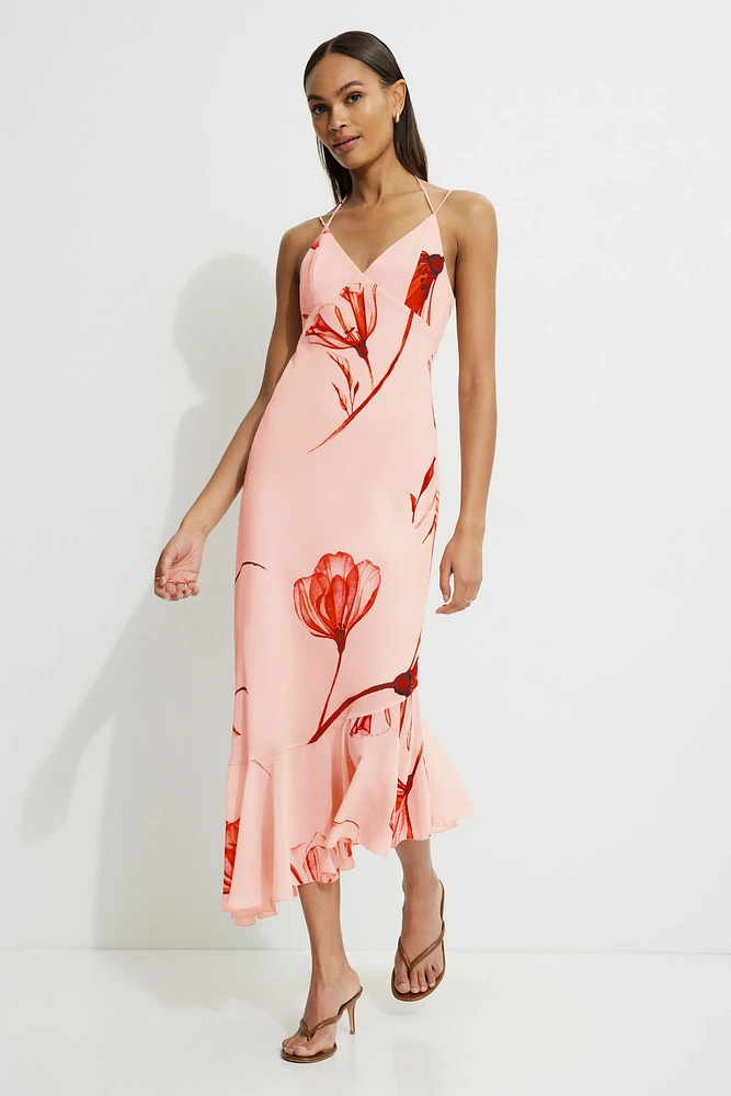 Asymmetric Ruffle Midi Dress