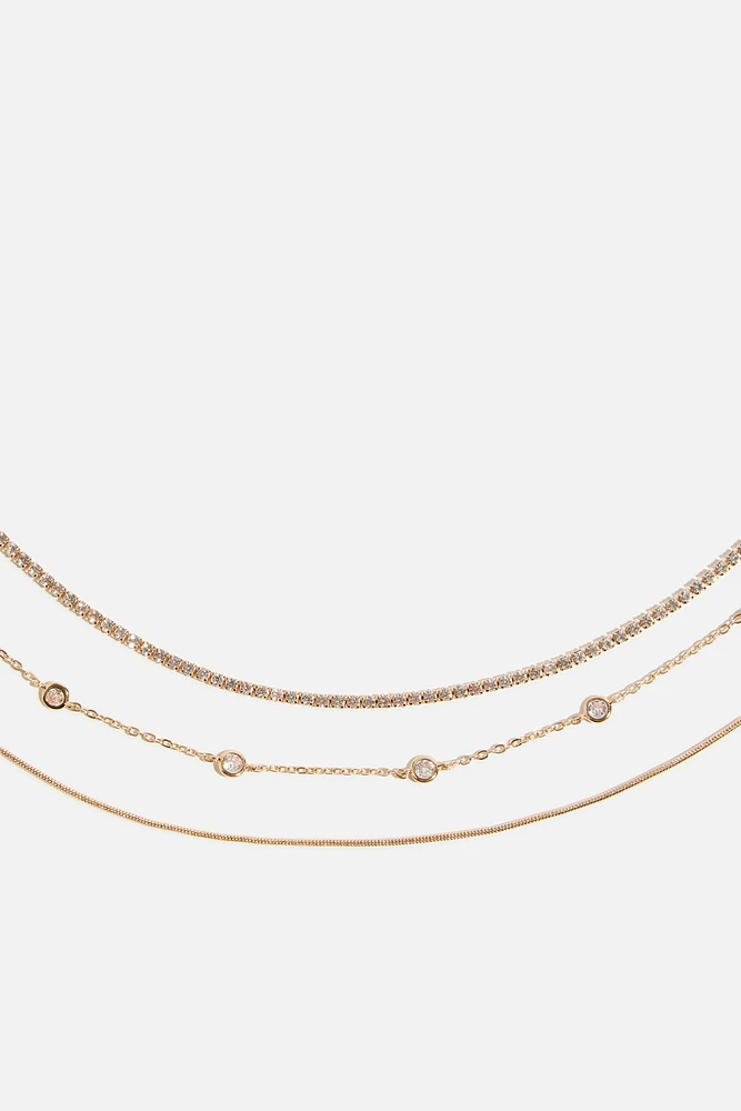 Ensemble de 3 colliers en chaîne serpent et pierres