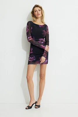 Ruched Mesh Mini Dress