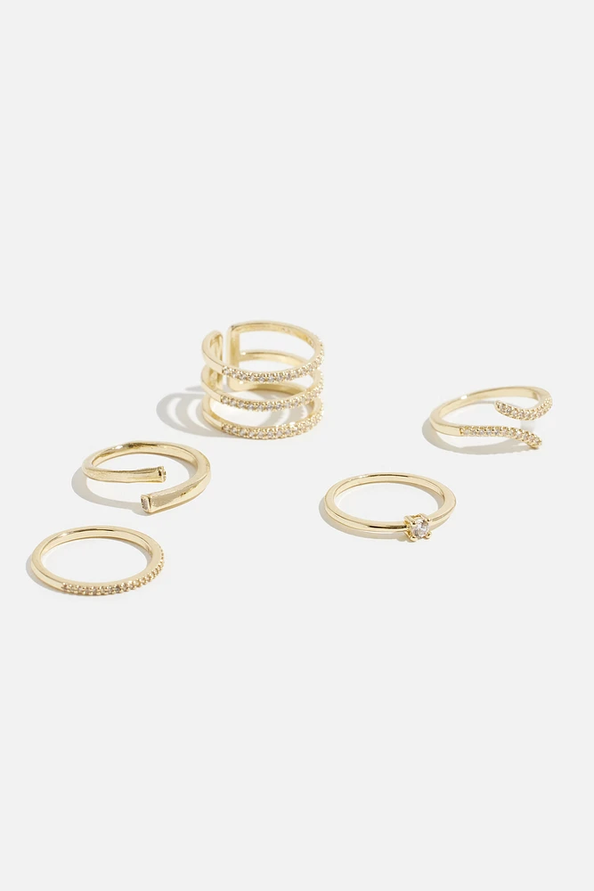 Ensemble de 5 bagues à pavé linéaire