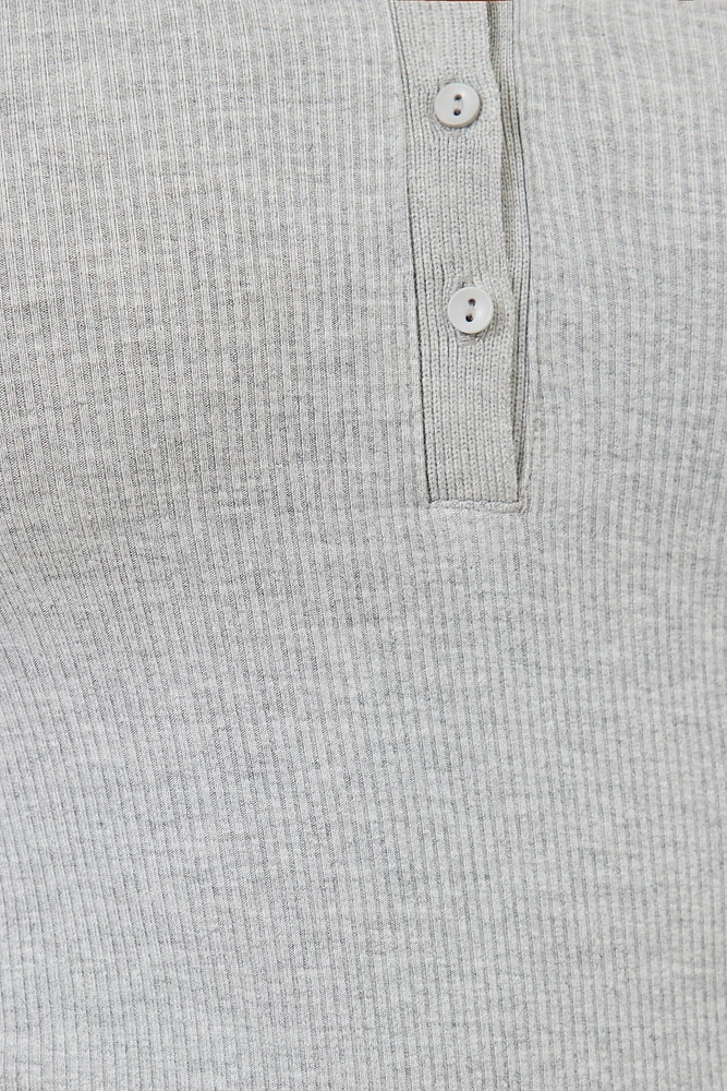 Ribbed Long Sleeve Polo Top