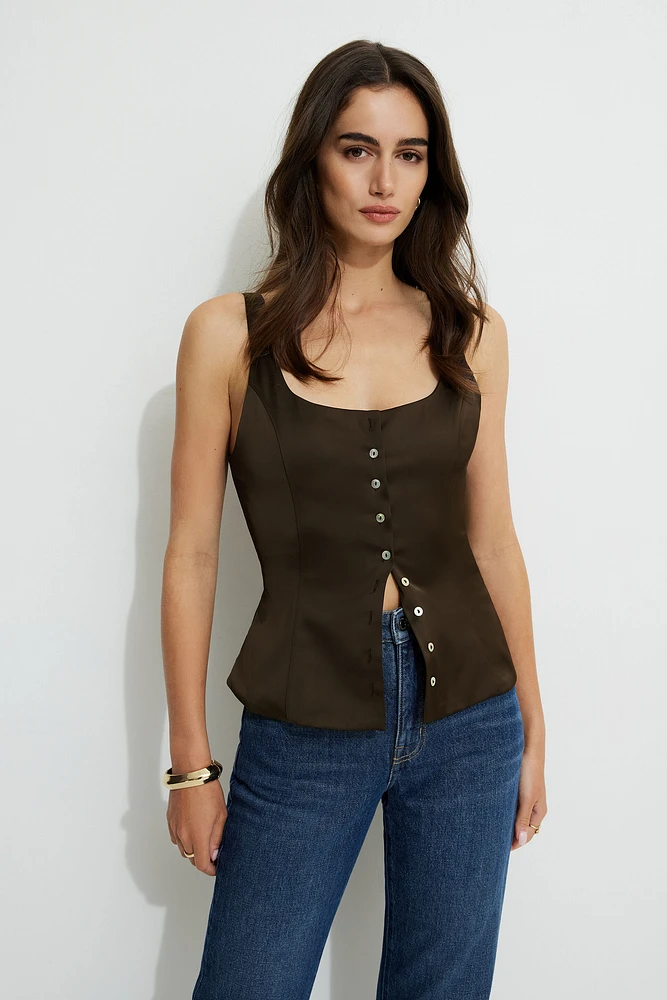 Satin Button Up Tank Top