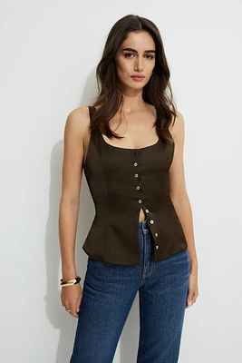 Satin Button Up Tank Top