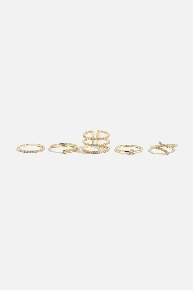 Ensemble de 5 bagues à pavé linéaire