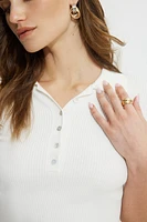 Ribbed Quarter Sleeve Polo Sweater