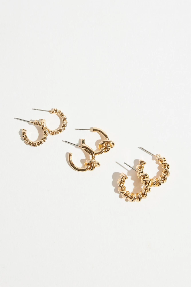 Ensemble de 3 paires d’anneaux d’oreilles noués
