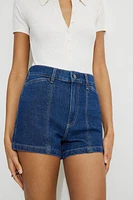 Short en denim ultra-écourté surpiqué à taille haute