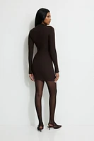 Ribbed Mini Sweater Polo Dress