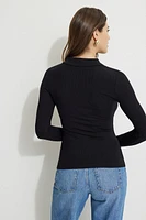 Ribbed Long Sleeve Polo Top