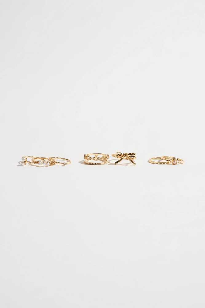 Ensemble de 8 bagues délicates à perles et boucles