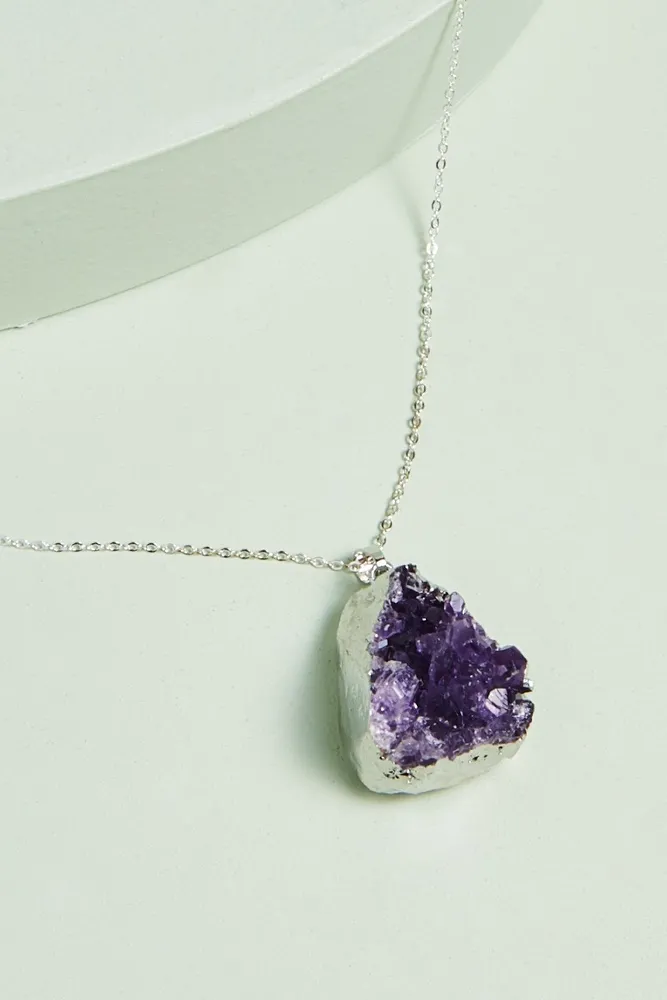 Silver Amethyst Druze Necklace