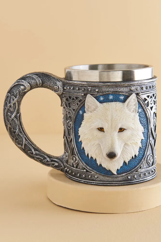 Stainless Steel Resin White Wolf Mug
