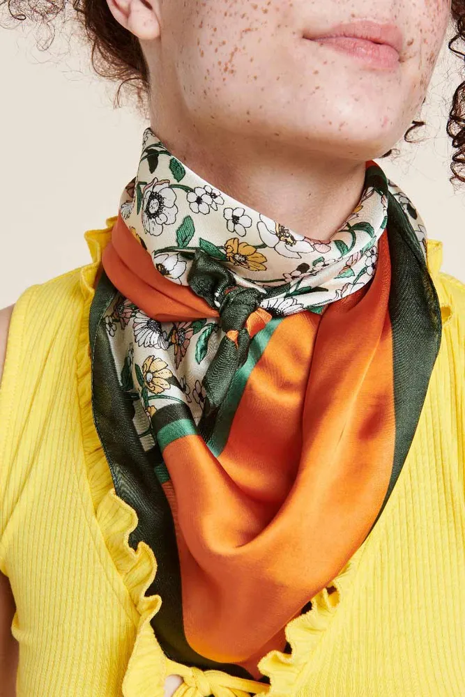 Orange Cut Floral Bandana Scarf