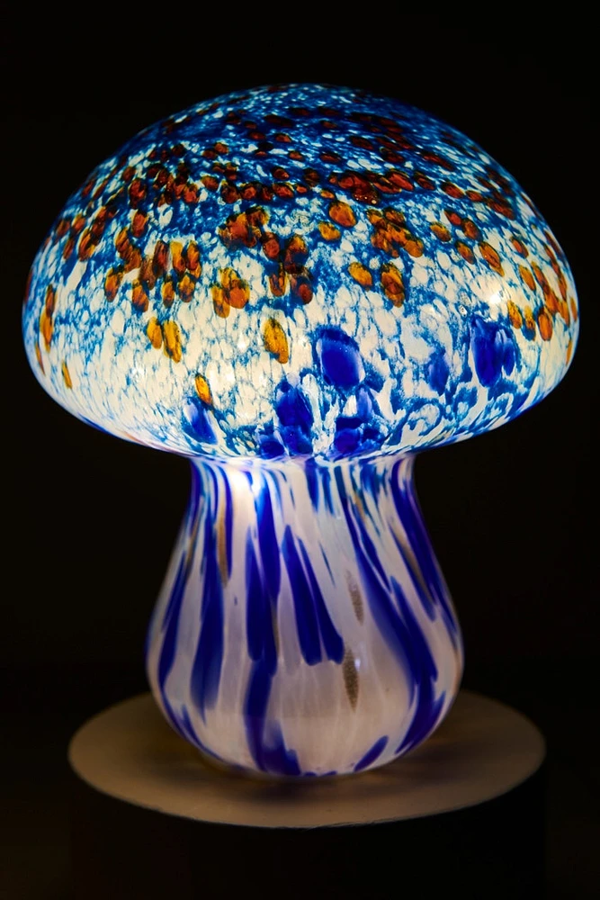 LED USB Blue Glass Mushroom Lamp