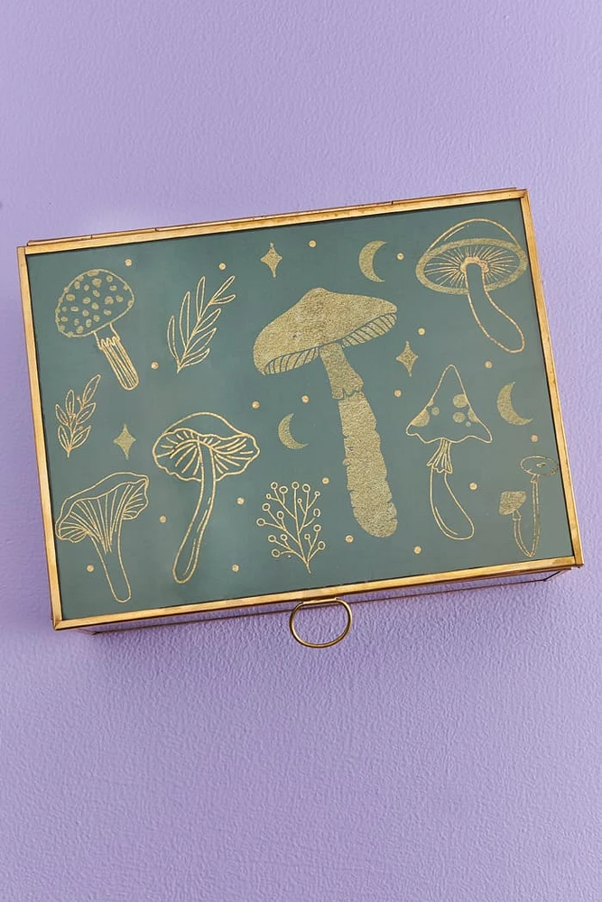 Green Mushroom Glass Keepsake Box