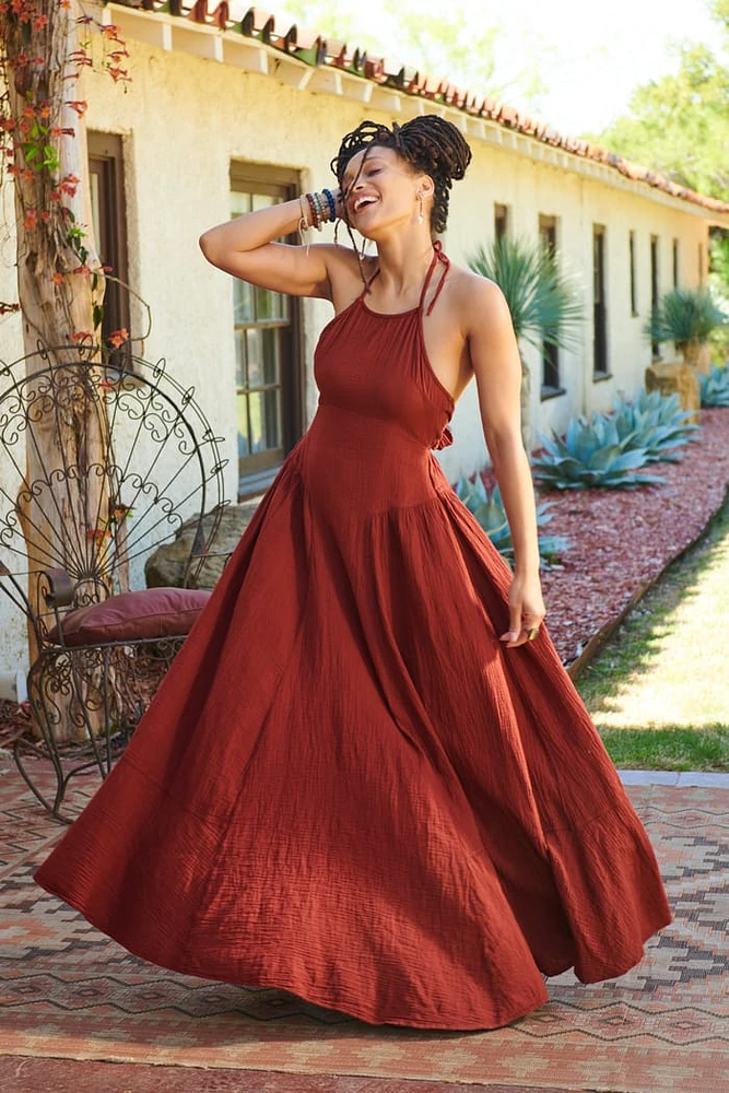 Free-Spirited Style - Red Clay Halter Maxi Dress for boho Souls!