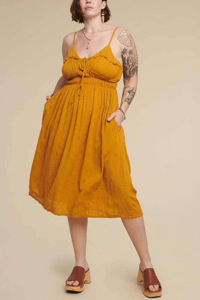Brighten Your Day with Orange Eyelet Tie Dress - Shop Boho Looks