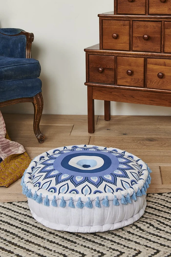 Blue Evil Eye Meditation Pouf