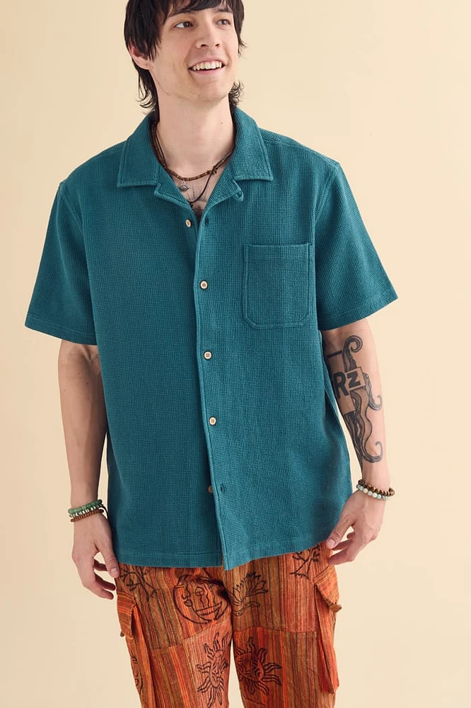 Turquoise Waffle Camp Shirt