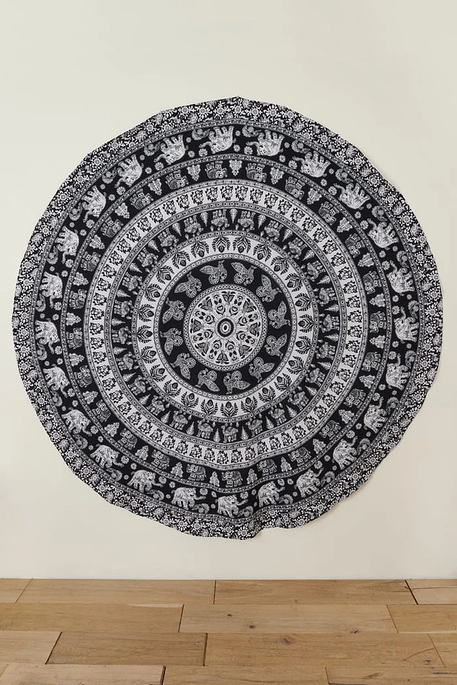 boho Elephant Round Tapestry