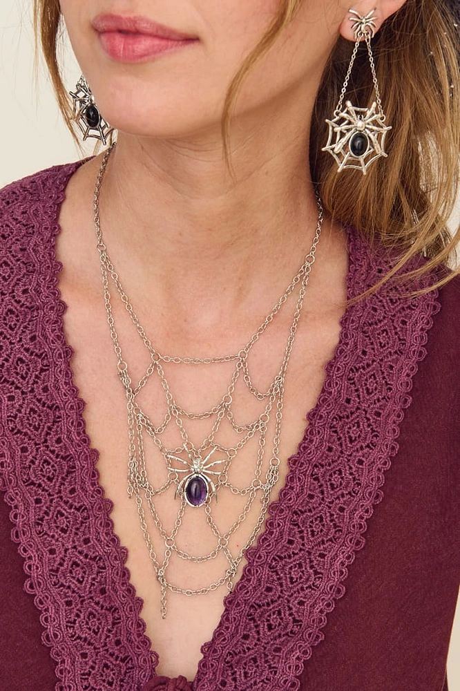 Amethyst Spider Web Drape Necklace