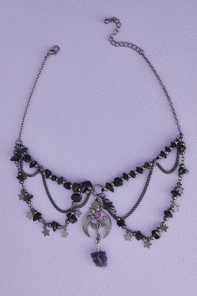 Crystal Rose Draped Necklace