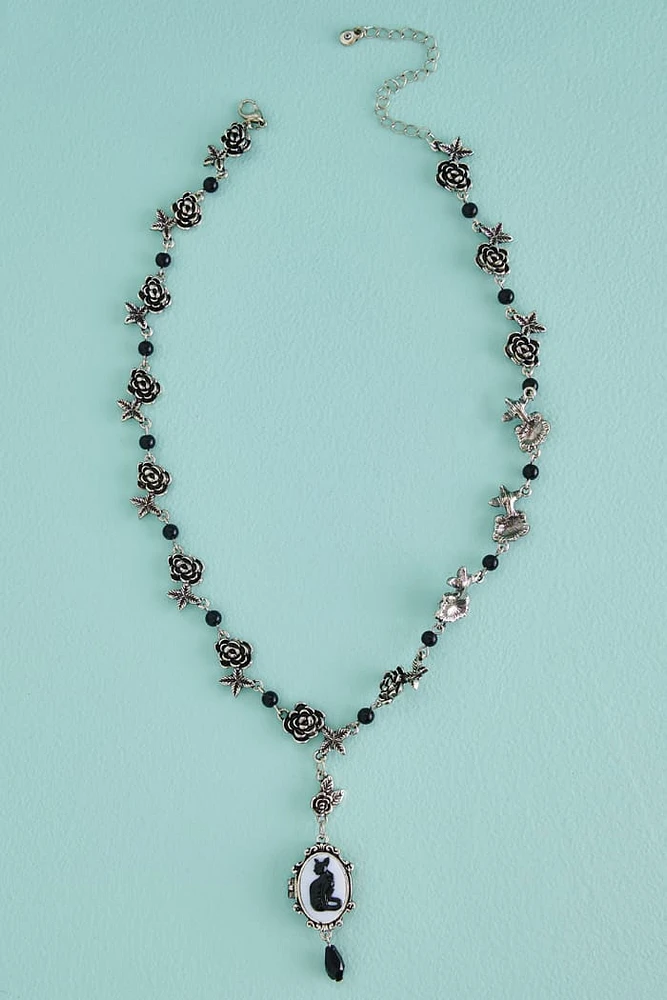 Sphynx Cat Cameo Lariat Necklace