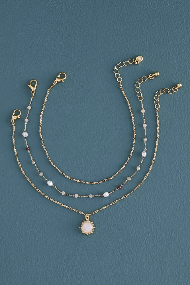Opalite Sun Charm Anklet Set