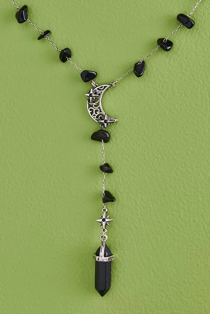 Shop Onyx Moon Lariat Necklace - Mystical boho Jewelry