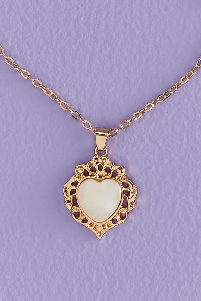Heart Gold Scroll Necklace