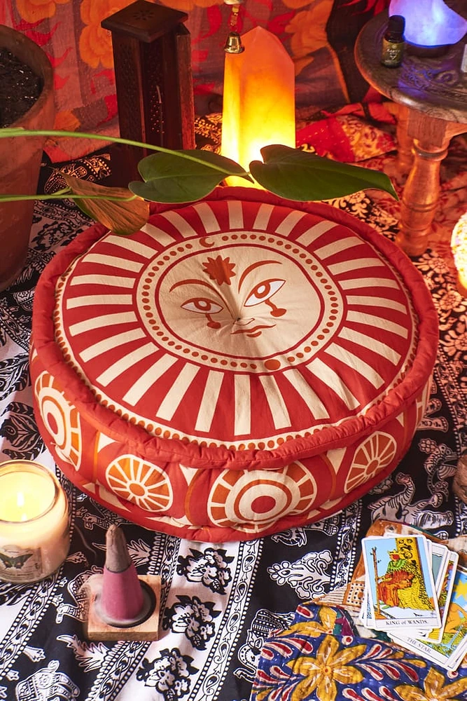 boho Red Sun Meditation Pouf
